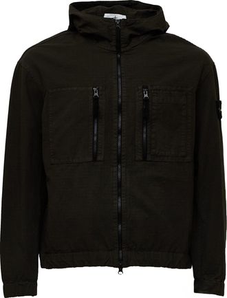 Stone Island Hooded Overshirt in Organic Ripstop Cotton with Functional Pockets