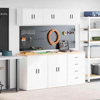 vidaXL Garage Cabinets 6 pcs White Engineered Wood vidaXL