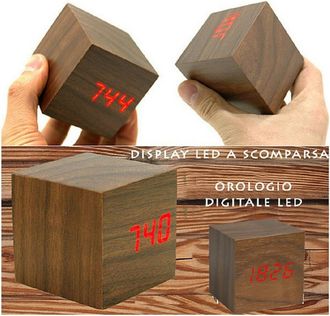 Trade Shop Trade Shop - Sveglia Orologio Digitale Led Effetto Legno Con Suono Allarme Temperatura Cubo