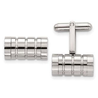 Diamond2Deal Stainless Steel Polished Grooved Cylinder Cufflinks