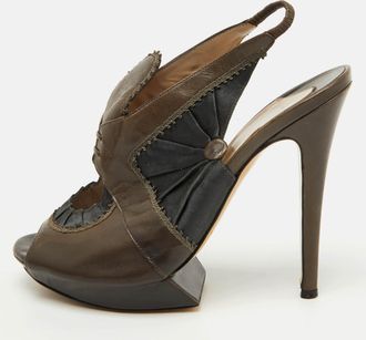 Nicholas Kirkwood Dark Brown/black Leather And Satin Platform Slingback Sandals
