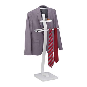 Relaxdays Gal&aacute;n De Noche Moderno Balda, Mozo Ropa Chaqueta Y Pantal&oacute;n, 112x46x32 Cm, Colgador Traje, Blanco Y Plateado - Relaxdays