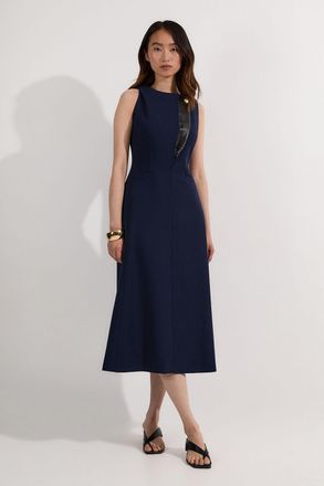 Karen Millen Womens Compact Stretch Contrast Tipped Full Skirted Maxi Dress - Navy - Size 12 UK