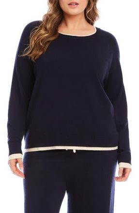 Karen Kane Contrast Trim Crewneck Sweater in Navy/Cream at Nordstrom, Size 1 X