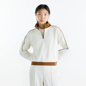 New Balance Donna Sport Legacy Pique 1/4 Zip in Beige, Maglia di Poliestere, Taglia XL