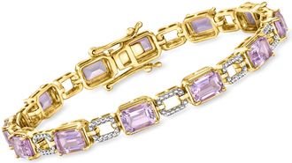 Ross-Simons Amethyst Link Bracelet in Sterling Silver and 18kt Gold Over Sterling