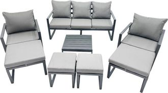 Fimous Fimous Outdoor Garden Furniture Set Aluminium Lounge Sofa Square Coffee Table Sets with 4 Stools Dark Grey