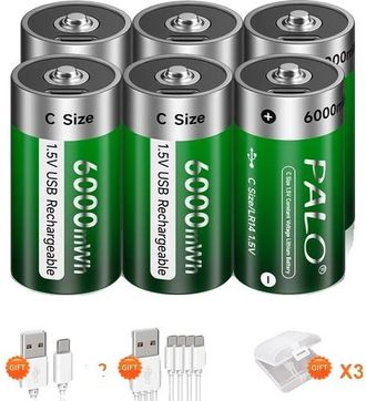OEM Bater&iacute;a Recargable, Capacidad De 6000 Mwh, Tiempo De Carga R&aacute;pido, 6 Unidades, Tama&ntilde;o C