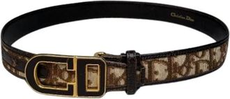 Dior Pre-owned Vintage Monogram Jacquard Riem - Dames - Vintage Accessoires - Beige - ONE Size - Leer - Vintage
