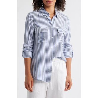 Beach Lunch Lounge Farrah Stripe Button-Up Shirt in Majestic Blue at Nordstrom, Size X-Small
