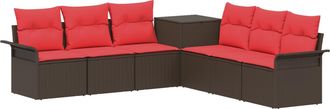 vidaXL Juego De Sof&aacute; 7 Uds. Marr&oacute;n Y Rojo Rat&aacute;n Sint&eacute;tico Y Acero Vidaxl