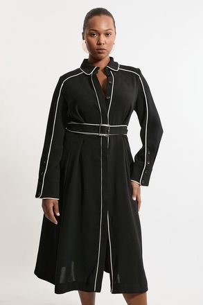 Karen Millen Plus Size Soft Tailored Tipped Belt Detailed Midi Shirt Dress