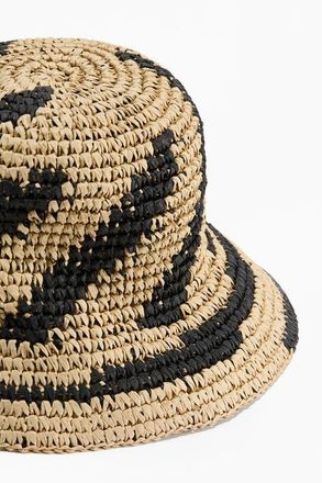 H&M Handmade Straw Bucket Hat in Light Beige/black at Nordstrom, Size X-Small/small