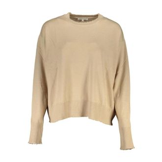 Patrizia Pepe Beige Trui met Ronde Hals en Contrastdetails - Dames - Ronde hals truien - Beige - M - Truien & Vesten