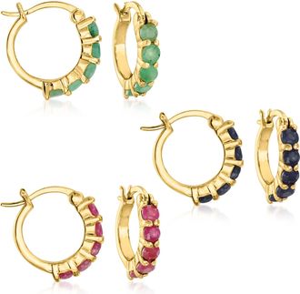 Ross-Simons Ruby, Emerald and Sapphire Jewelry Set: 3 Pairs Of Huggie Hoop Earrings