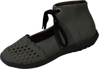 Generic Flat Shoes for Women Breathable Hollow Flats Solid Color Stylish Lightweight Lace Up Non-Slip Comfortable Walking Shoes Outdoor Leisure Dark Gray