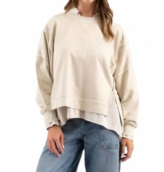 Blu Pepper Washed Extended Shoulder Knit Top In Oatmeal