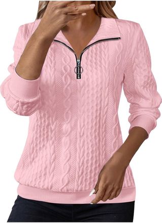 Generic Sweatshirts for Women UK Womens Jumpers for Women UK Sweatshirts Lapel Half Zip Pullover Knit Cable Ladies Sweatshirt Long Sleeve Tops Fall Winter Swe
