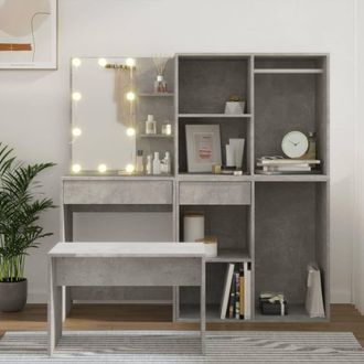 Berkfield Home Dressing Table Set with LED Concrete Grey Engineered Wood