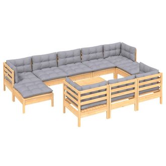 vidaXL Juego De Muebles De Jard&iacute;n 11 Pzas Y Cojines Madera Maciza Pino Vidaxl