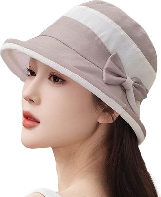 Generic Womens Foldable Linen Bucket Hat with Bowknot Church Wide Brim Cloche Sun Hat 2025 Sun Hats for Women UK Khaki