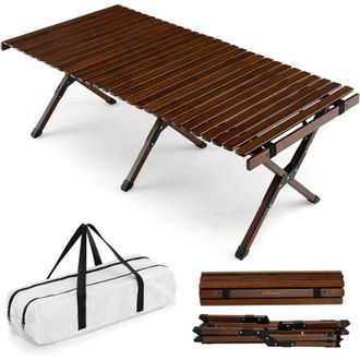 Costway Tavolo da Campeggio Pieghevole di Bamb&ugrave;, Tavolo da Picnic Leggero con Borsa di Trasporto, Tavolo da Esterno per Campeggio, Trekking, Pesca e