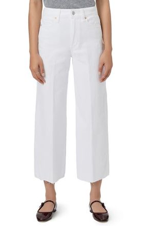 Paige Anessa High Waist Raw Hem Ankle Wide Leg Jeans in Crisp White at Nordstrom, Size 26P