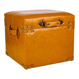 Wanderlust Deco Taburete Caj&oacute;n De Polipiel Naranja 38x38x35