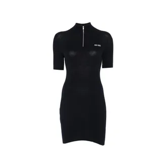 Miu Miu Ribbed-knit Logo-embroidered Mini Dress