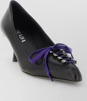 Prada leather lace-up ballerina pumps