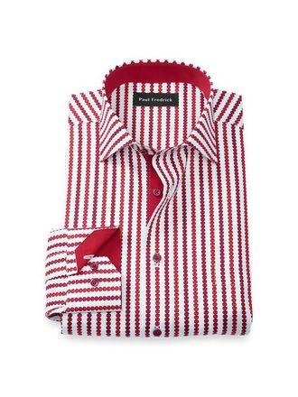 Paul Fredrick Comfort Stretch Non-iron Heart Dress Shirt With Contrast Trim in White/red at Nordstrom, Size 16.5 - 33