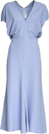 Victoria Beckham Light Blue V-Neck Midi Dress