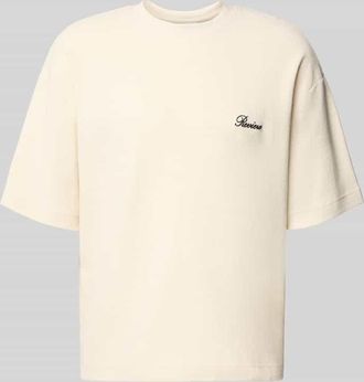 Review T-Shirt mit Rundhalsausschnitt und Label-Stitching in Ecru, Gr&ouml;&szlig;e XXL