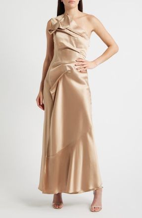 Acler Werona One-Shoulder Satin Gown in Champagne at Nordstrom, Size 10