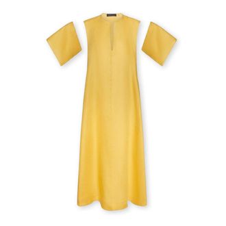 Elena Miro Lange linnen jurk met V-hals - Dames - Casual kleedjes - Geel - L - Linnen - Kleedjes