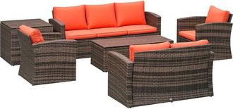 OUTSUNNY 6 PCS Patio Rattan Sofa Set Conversation Furniture Orange