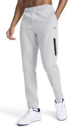 Reebok Apparel Mens Tremont Pant, Standard Fit with Open Bottom, 30 Inseam, Midweight Cotton-Poly Fleece Fabric Sweatpants, Grey Heather, Medium
