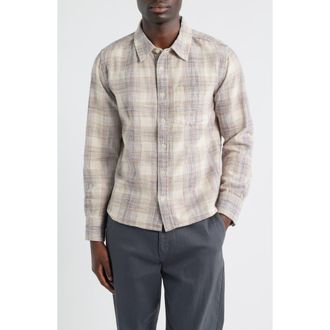 Corridor Rosewood Plaid Cotton Button-Up Shirt in Natural at Nordstrom, Size X-Large
