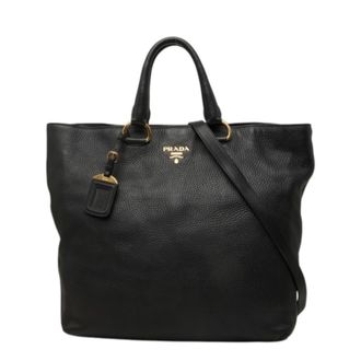 Prada Black Leather Shoulder Bag Tote Bag (Pre-Owned)