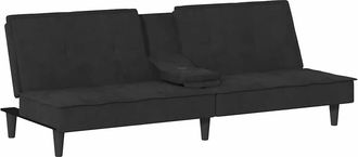 vidaXL Sof&aacute; Cama Con Portavasos Terciopelo Negro Vidaxl