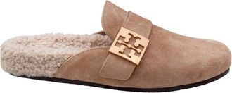 Tory Burch Shearling Beige Mules Metallic Band Details - Dames - Slip ons - Beige - 39 EU - Leer - Schoenen