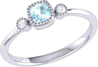 LuvMyJewelry Cushion Cut Aquamarine & Diamond Birthstone Ring in 14K Gold