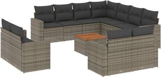 vidaXL Set De Sof&aacute;s De Jard&iacute;n 12 Pzas Con Cojines Rat&aacute;n Sint&eacute;tico Gris Vidaxl