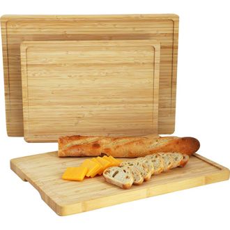 MegaChef 3 Piece Wood Cutting, Prep and Serving Boards with Slanted Juice Groove in Bamboo at Nordstrom