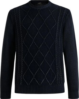 Kiton Kasjmier Trui met Diamantpatroon - Heren - Cashmere truien - Blauw - M - Kasjmier - Truien & Vesten