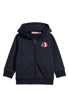 Moncler Kids Logo Patch Zip Hoodie in Navy at Nordstrom, Size 18-24M