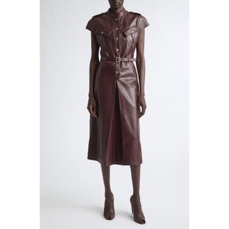 Alexander McQueen Leather Midi Shirtdress in Lacquer at Nordstrom, Size 40