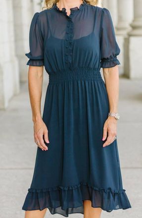 Kensie Clementine Ruffled Dress In Navy