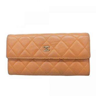 Chanel Brown Grained Calfskin Long Wallet (Bi-Fold) (Pre-Owned)