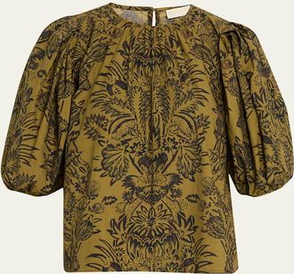 Ulla Johnson Frantiska Floral Poplin Puff-Sleeve Blouse